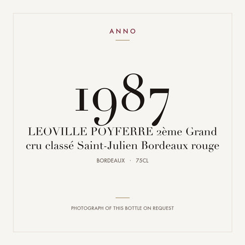 Chateau Leoville Poyferre Saint-Julien 1987 AOC 0,75l — ANNO vintage card; photograph of the actual bottle available on request