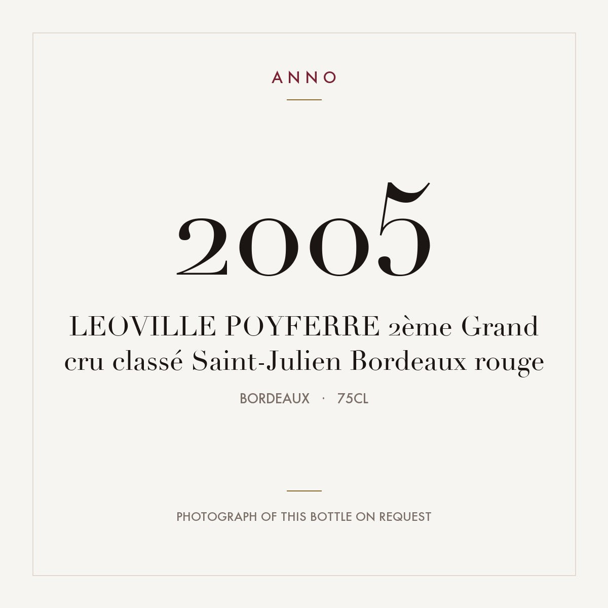 Chateau Leoville Poyferre Saint-Julien 2005 AOC 0,75l — ANNO vintage card; photograph of the actual bottle available on request