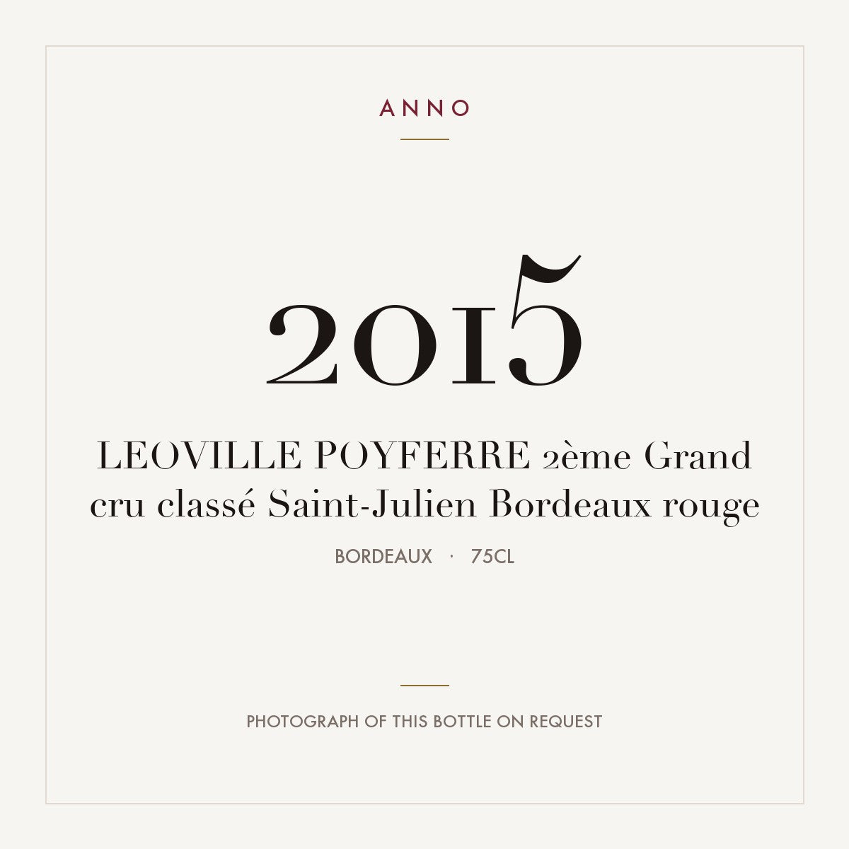 Chateau Leoville Poyferre Saint-Julien 2015 AOC 0,75l — ANNO vintage card; photograph of the actual bottle available on request