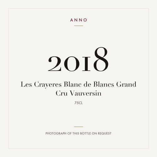Vauversin Les Crayeres Blanc de Blancs Champagne Grand Cru 2018 AOC 0,75l — ANNO vintage card; photograph of the actual bottle available on request