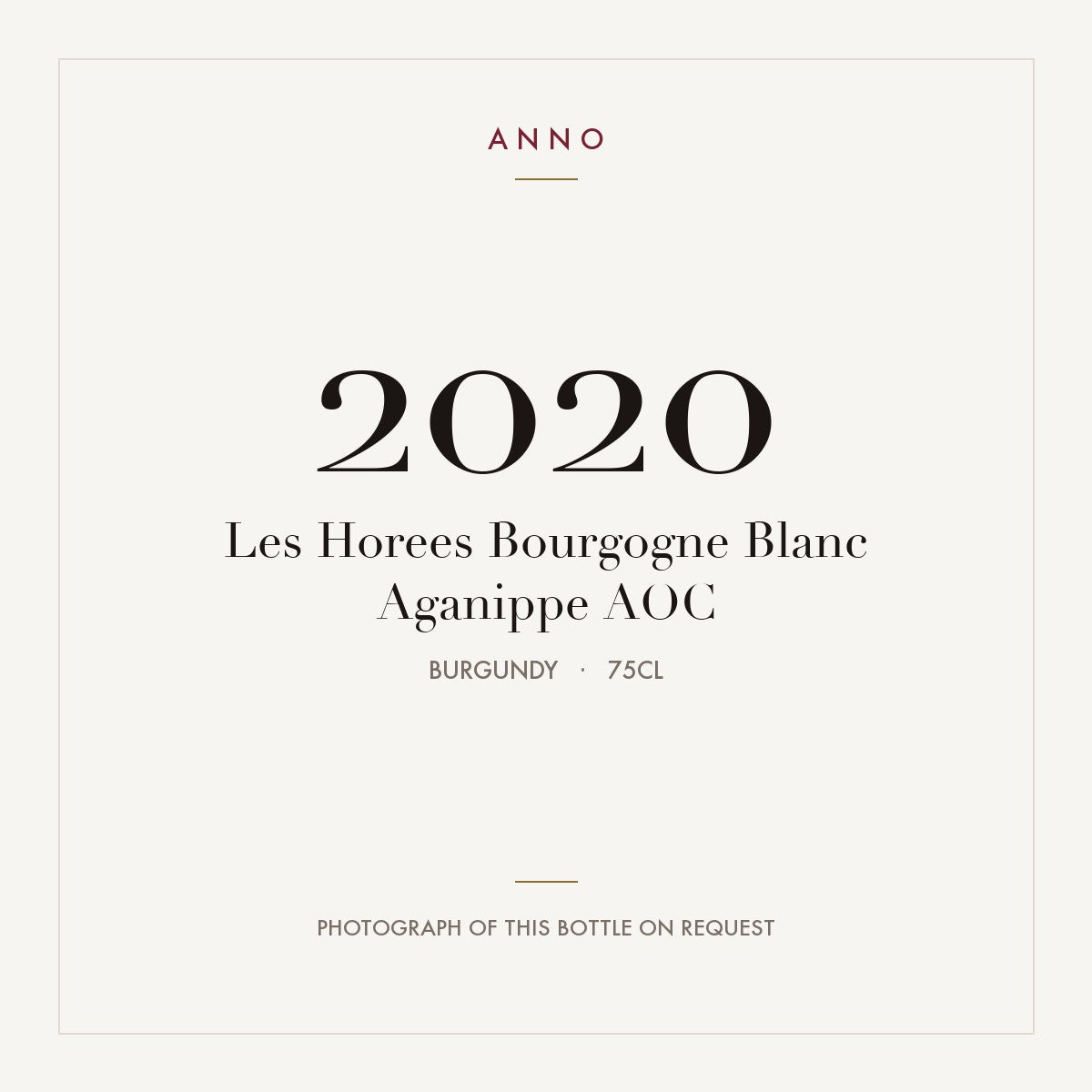 Les Horees Bourgogne Blanc Aganippe 2020 AOC 0,75l, 勃根地 — ANNO 年份卡；實際酒瓶照片可應要求提供