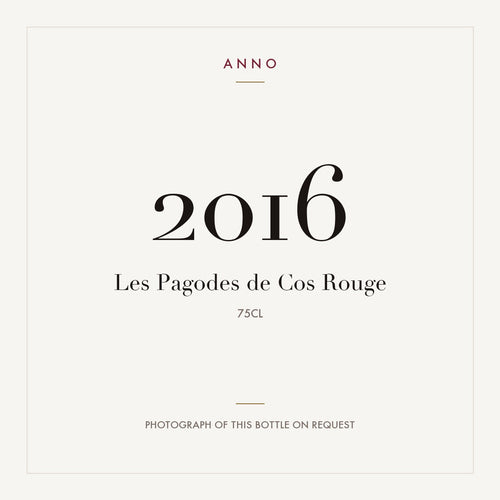 Les Pagodes de Cos Saint-Estephe 2016 AOC 0,75l — ANNO vintage card; photograph of the actual bottle available on request
