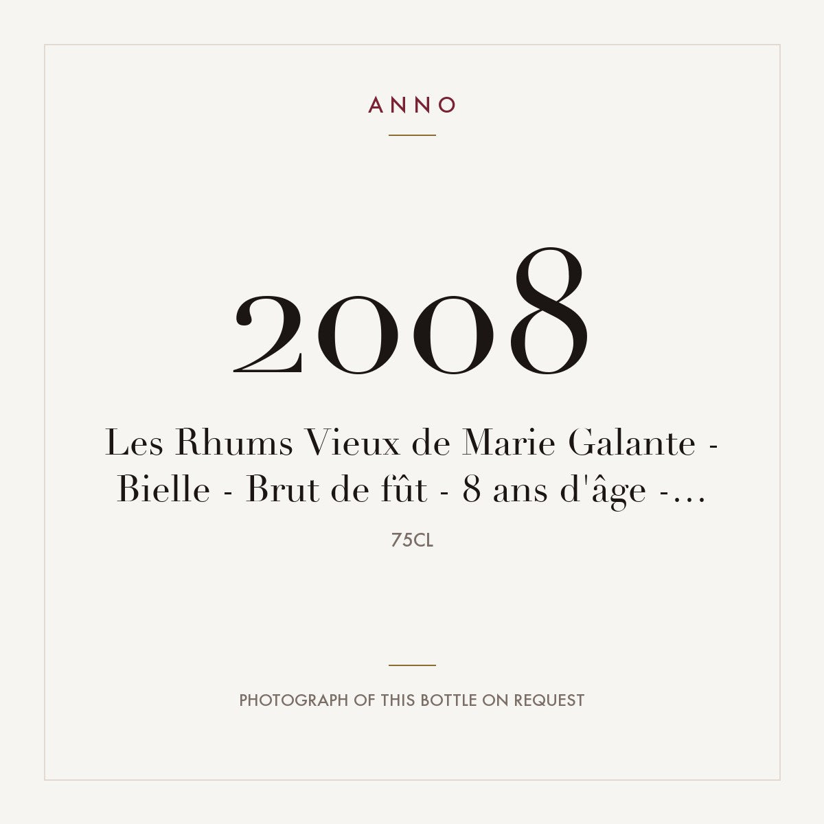Bielle Les Rhums Vieux de Marie Galante Brut de fut 8 ans d'age 2008 0,75l — ANNO vintage card; photograph of the actual bottle available on request