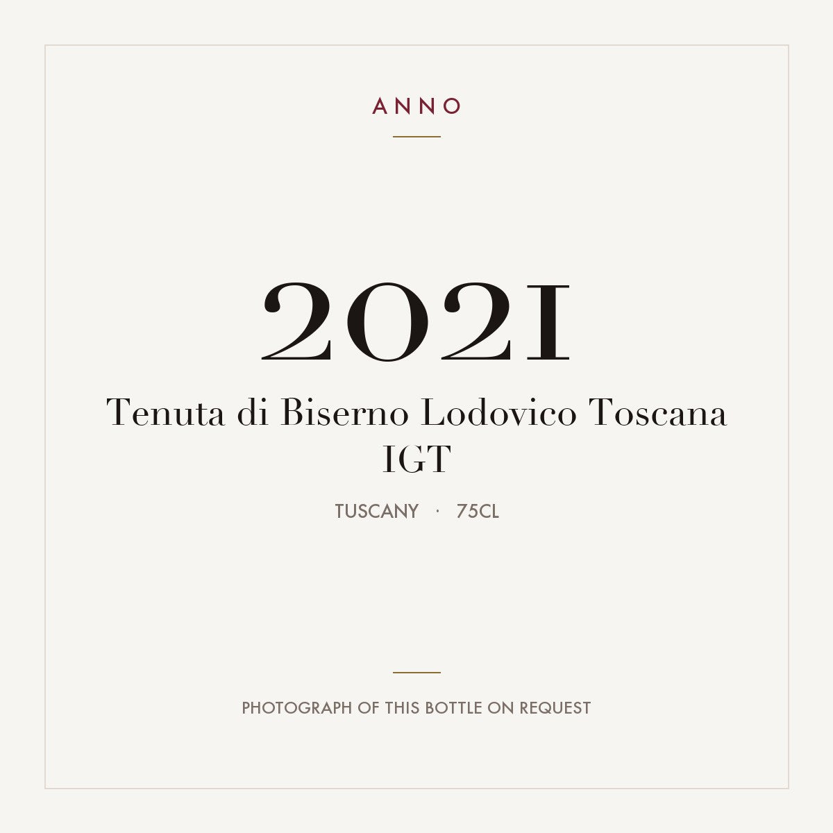 Tenuta di Biserno Lodovico Toscana 2021 IGT 0,75l, Toscana — card dell'annata ANNO; foto della bottiglia reale disponibile su richiesta
