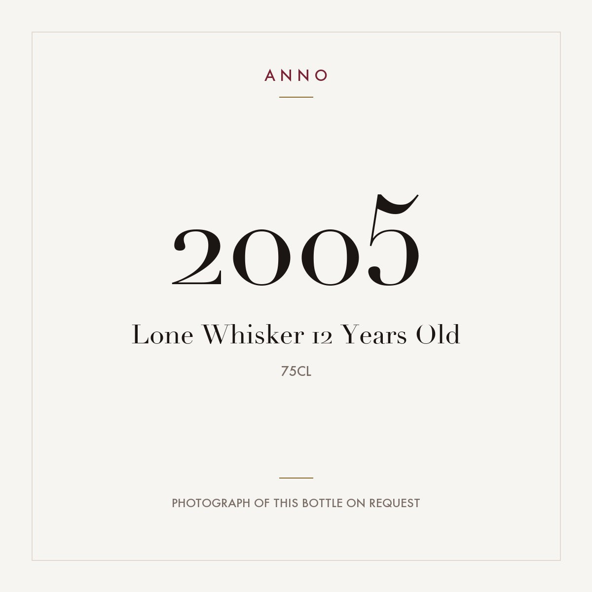 Lone Whisker 12 Years Old 2005 0,75l — ANNO vintage card; photograph of the actual bottle available on request