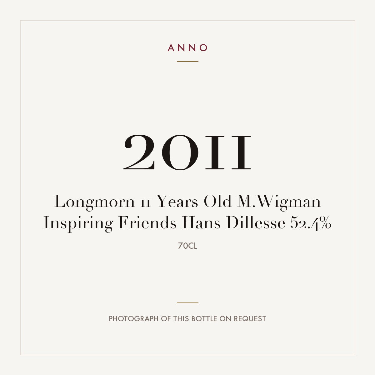 Longmorn 11 Years Old M.Wigman Inspiring Friends Hans Dillesse 2011 0,7l — ANNO vintage card; photograph of the actual bottle available on request