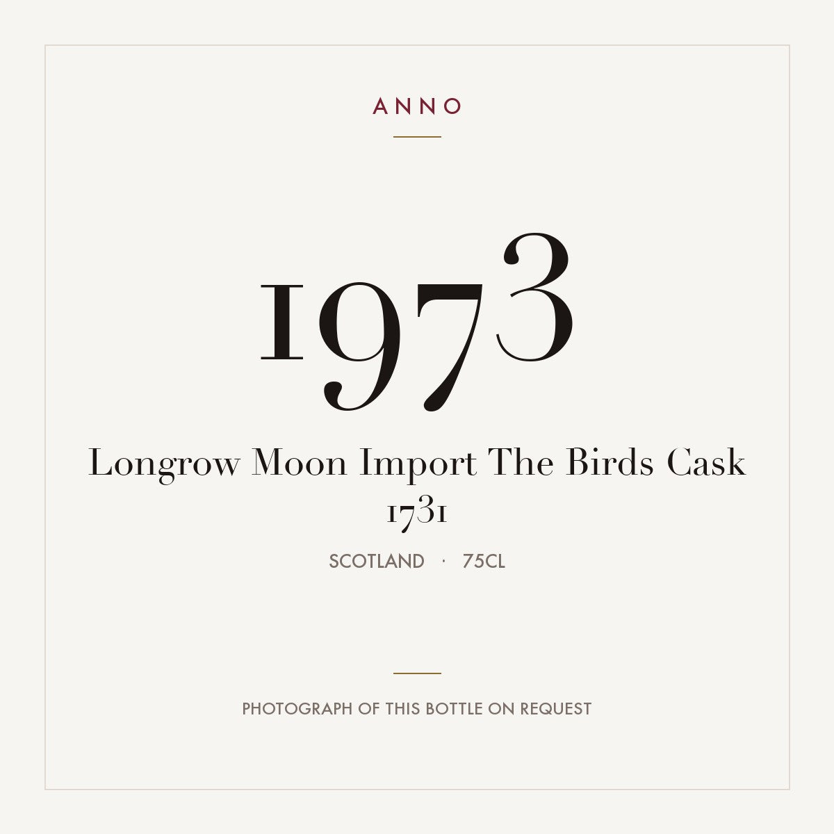 Longrow Moon Import The Birds Cask 1731 1973 0,75l, スコットランド — ANNOヴィンテージカード。実際のボトルの写真はご要望に応じてご用意します