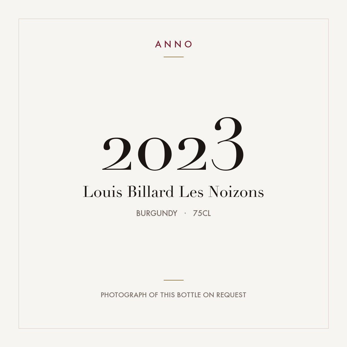 Louis Billard Les Noizons 2023 0,75l, Bourgogne — ANNO-årgangskort; foto af den faktiske flaske på forespørgsel