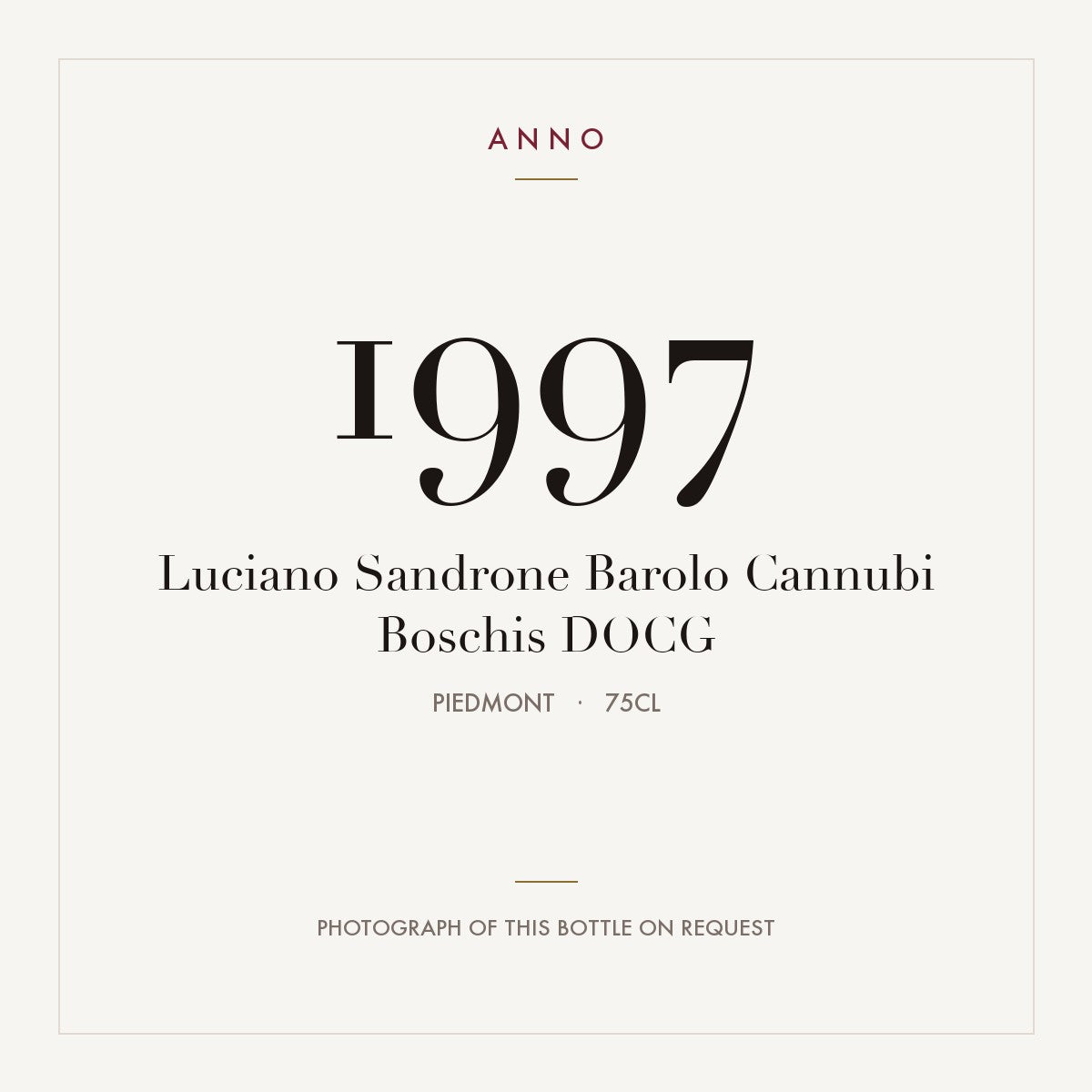 Luciano Sandrone Barolo Cannubi Boschis 1997 DOCG 0,75l, Piemonte — ANNO-årgangskort; foto af den faktiske flaske på forespørgsel