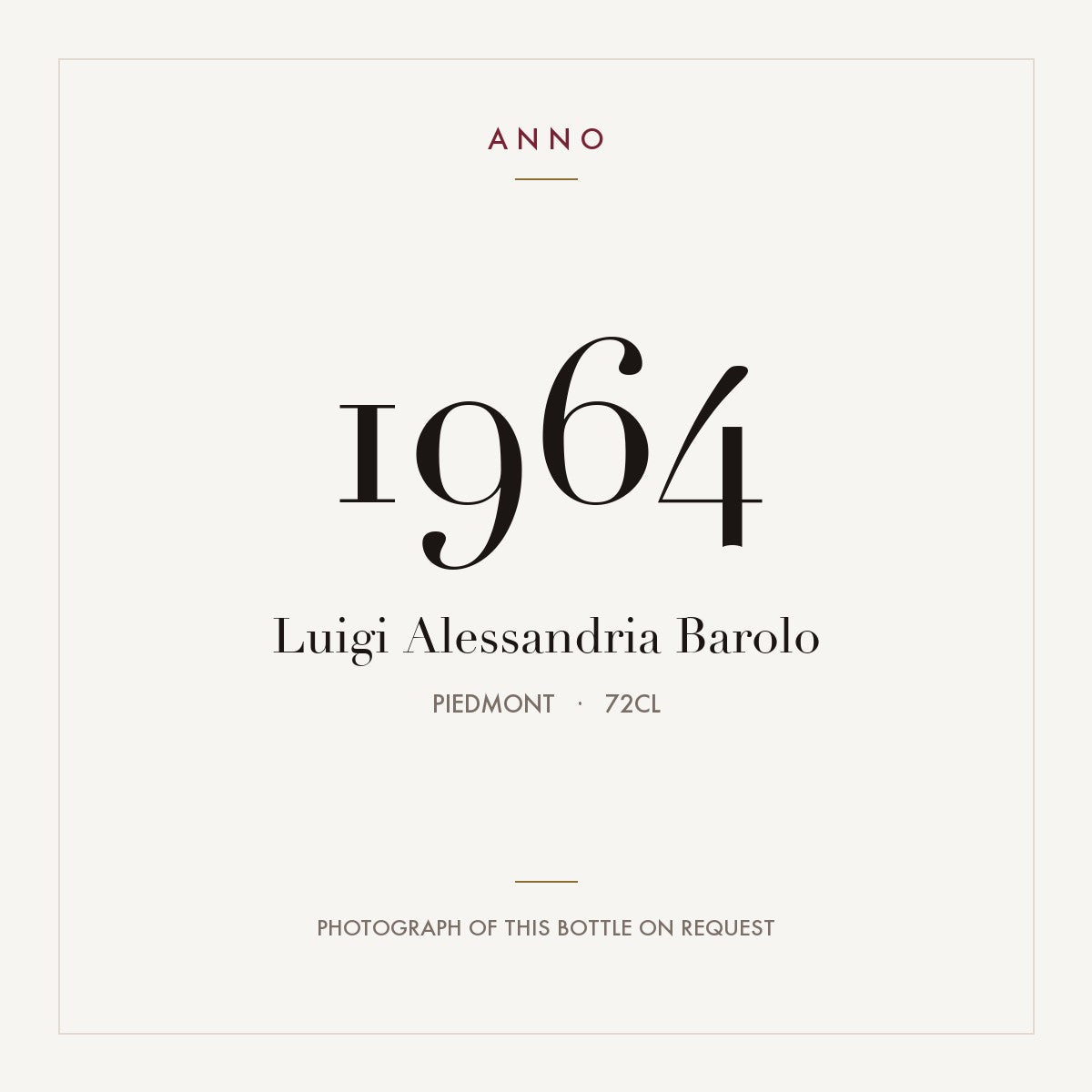Luigi Alessandria Barolo 1964 0,72l, Пьемонт — карточка урожая ANNO; фото настоящей бутылки по запросу
