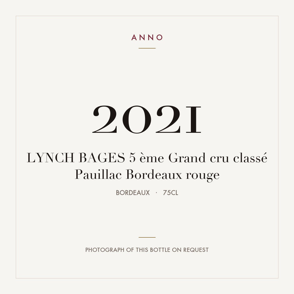 Chateau Lynch-Bages Pauillac 2021 AOC 0,75l — ANNO vintage card; photograph of the actual bottle available on request