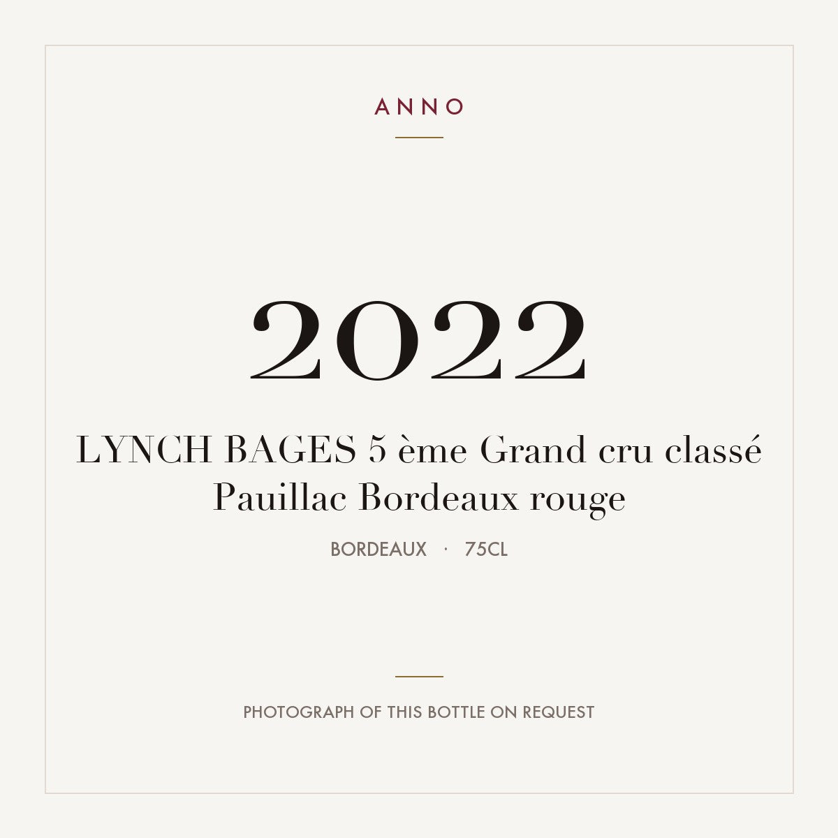 Chateau Lynch-Bages Pauillac 2022 AOC 0,75l — ANNO vintage card; photograph of the actual bottle available on request