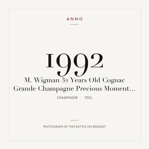 M. Wigman Precious Moments Series 32 Years Old Cognac Grande Champagne 1992 0,7l — card dell'annata ANNO; foto della bottiglia reale disponibile su richiesta