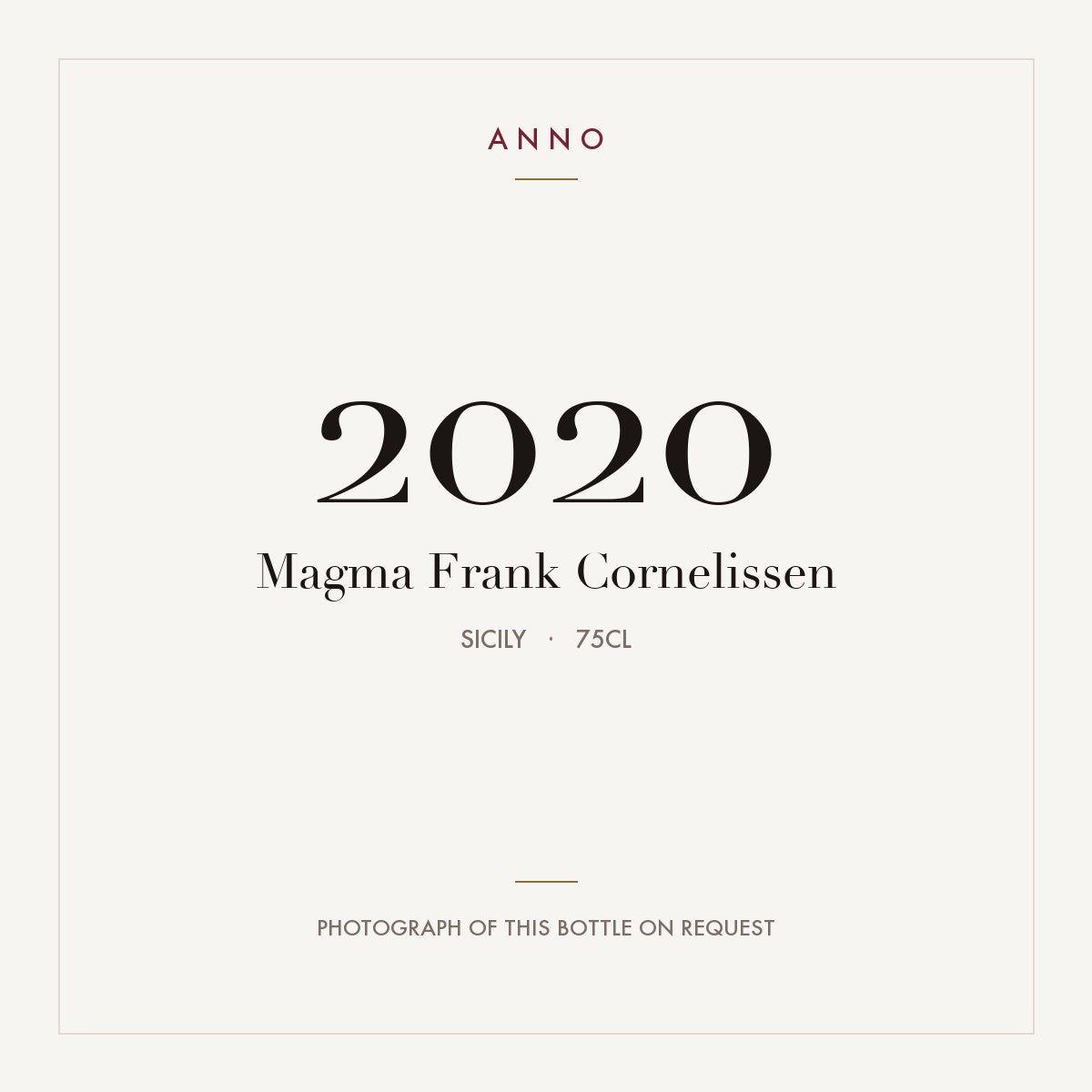 Magma Frank Cornelissen 2020 0,75l, Sicilien — ANNO-årgangskort; foto af den faktiske flaske på forespørgsel