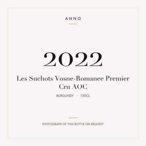 Les Suchots Vosne-Romanee Premier Cru 2022 AOC 1,5l from Burgundy — ANNO vintage card; photograph of the actual bottle available on request