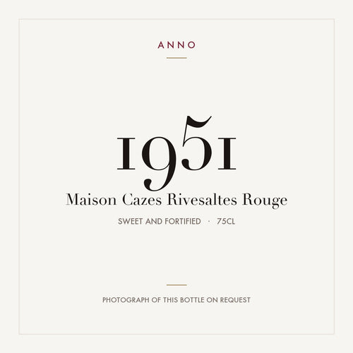 Maison Cazes Rivesaltes Rouge 1951 AOC 0,75l — ANNO vintage card; photograph of the actual bottle available on request