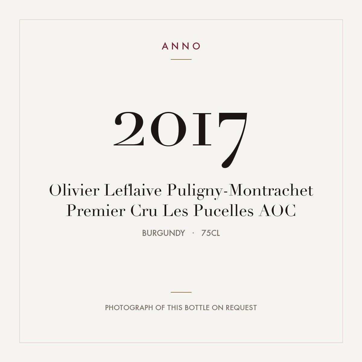 Olivier Leflaive Puligny-Montrachet Premier Cru Les Pucelles 2017 AOC 0,75l, Bourgogne — ANNO-jaargangkaart; foto van de echte fles op aanvraag