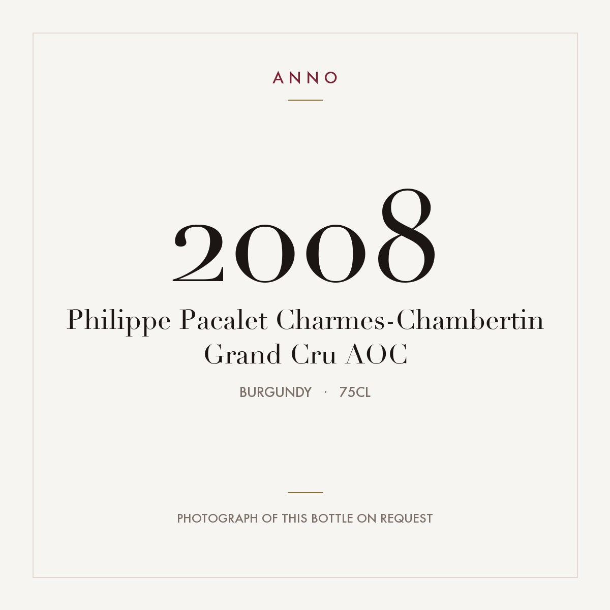 Philippe Pacalet Charmes-Chambertin Grand Cru 2008 AOC 0,75l, 勃根地 — ANNO 年份卡；實際酒瓶照片可應要求提供