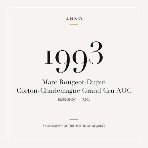 Marc Rougeot-Dupin Corton-Charlemagne Grand Cru 1993 AOC 0,75l, Bourgogne — ANNO-årgangskort; foto af den faktiske flaske på forespørgsel
