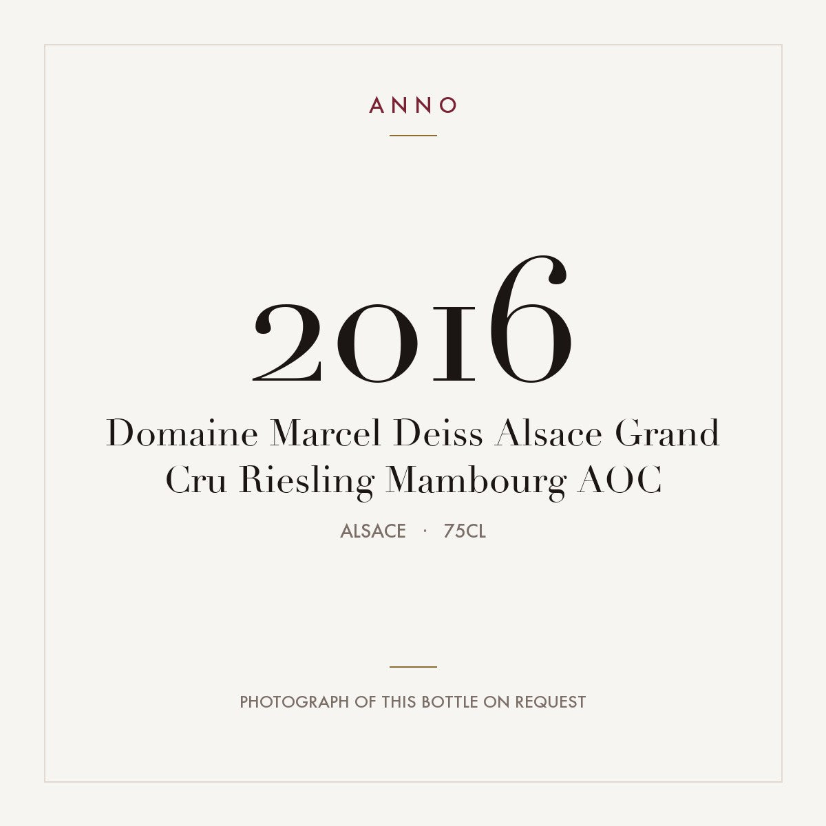 Domaine Marcel Deiss Alsace Grand Cru Riesling Mambourg 2016 AOC 0,75l, 阿爾薩斯 — ANNO 年份卡；實際酒瓶照片可應要求提供