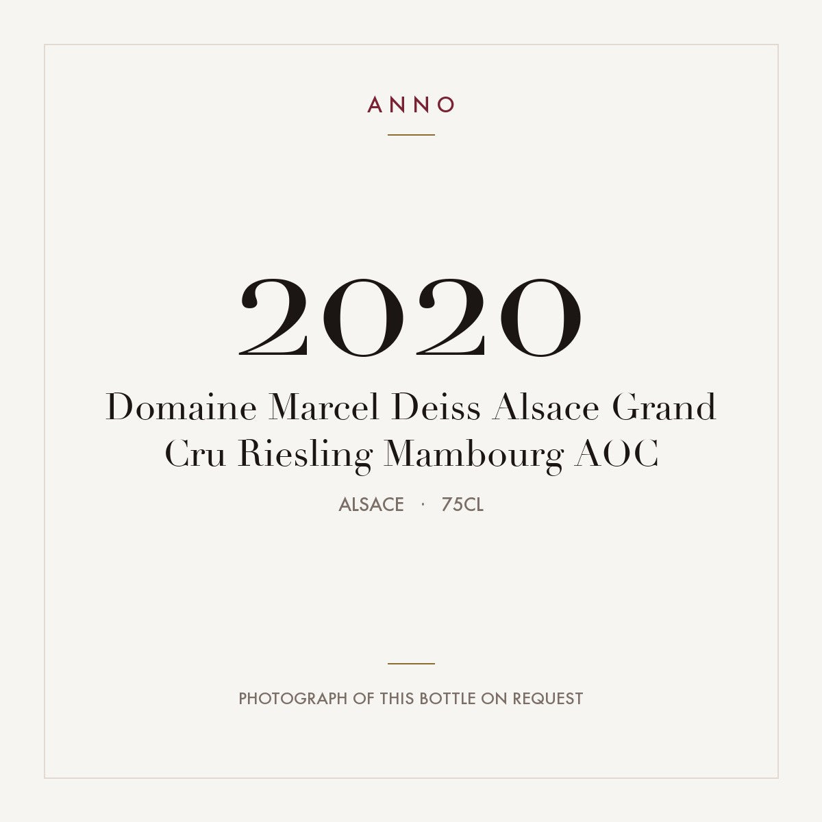 Domaine Marcel Deiss Alsace Grand Cru Riesling Mambourg 2020 AOC 0,75l, 阿爾薩斯 — ANNO 年份卡；實際酒瓶照片可應要求提供
