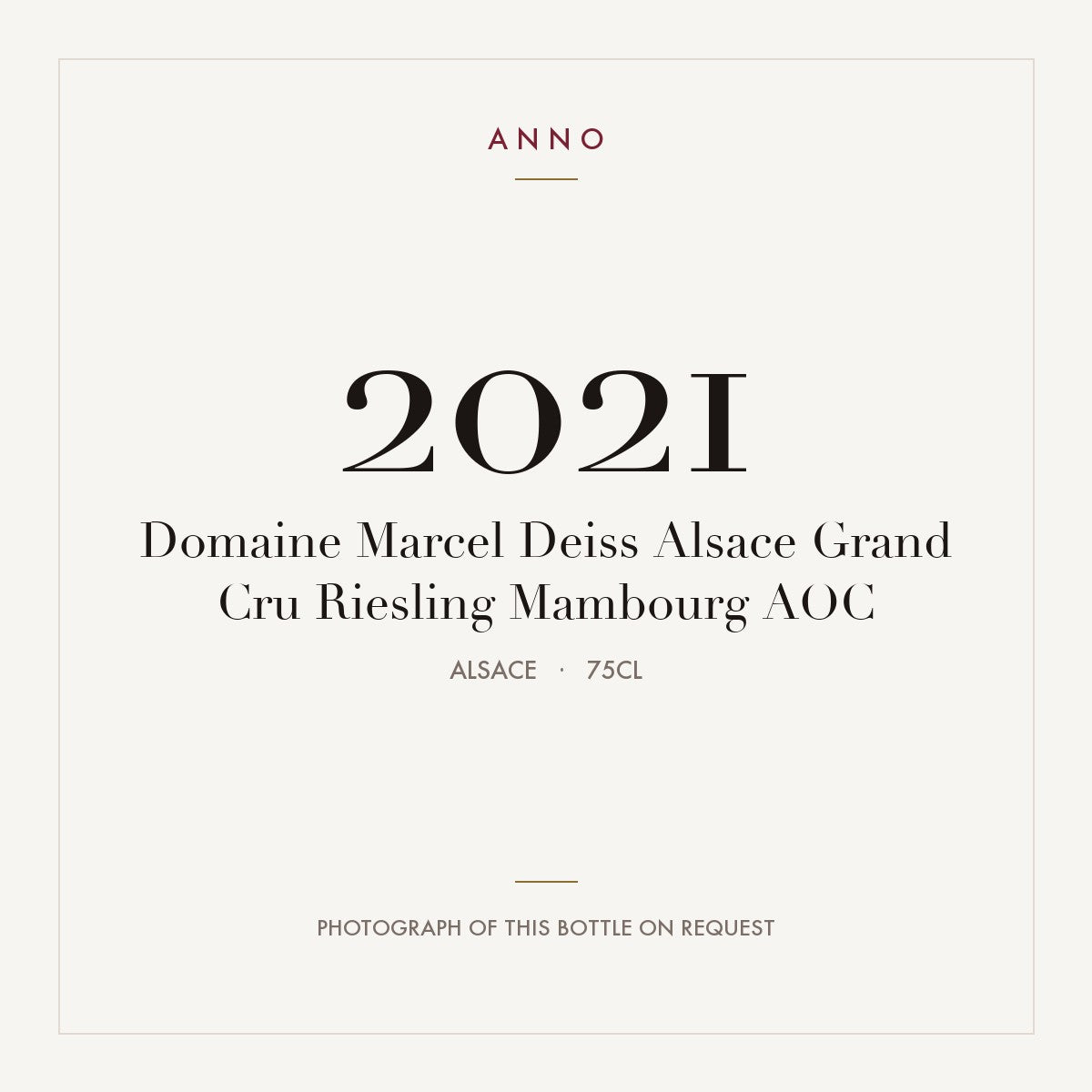 Domaine Marcel Deiss Alsace Grand Cru Riesling Mambourg 2021 AOC 0,75l, 阿爾薩斯 — ANNO 年份卡；實際酒瓶照片可應要求提供