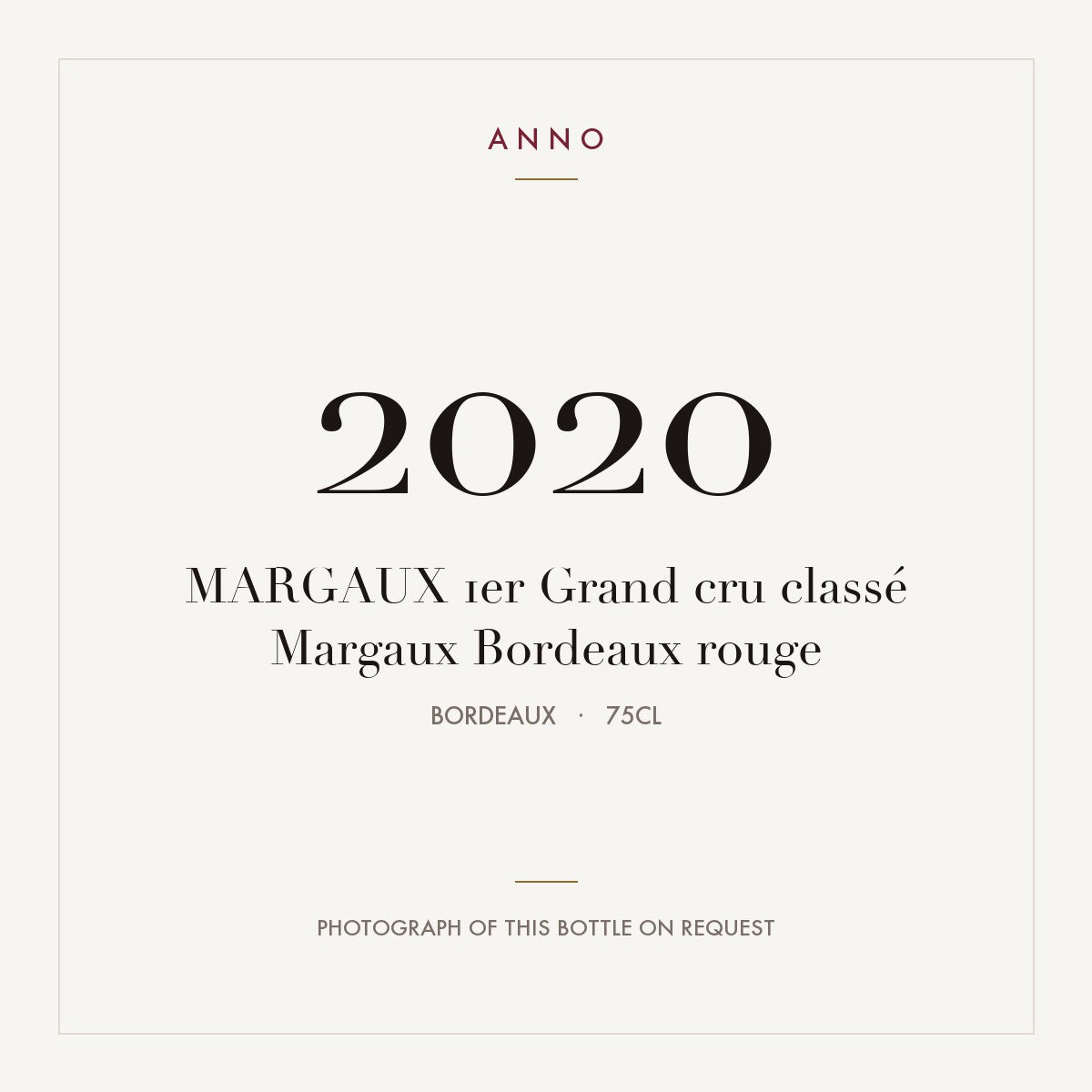 Margaux Grand Cru 2020 AOC 0,75l — ANNO vintage card; photograph of the actual bottle available on request