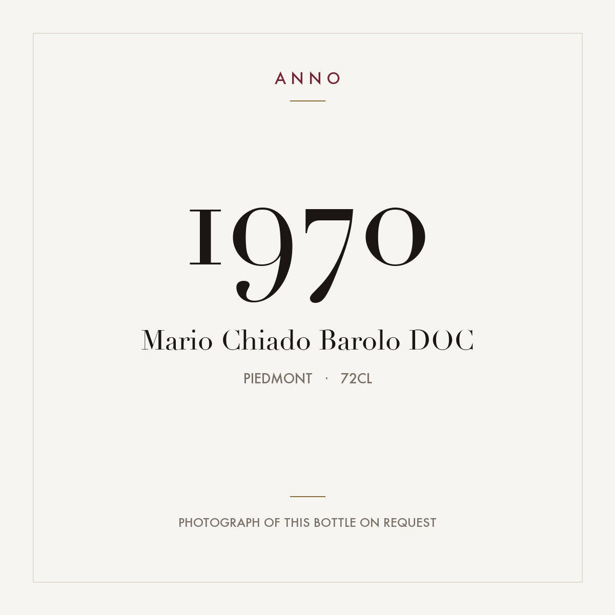 Mario Chiado Barolo 1970 DOC 0,72l, Piemont — ANNO-Jahrgangskarte; Foto der tatsächlichen Flasche auf Anfrage