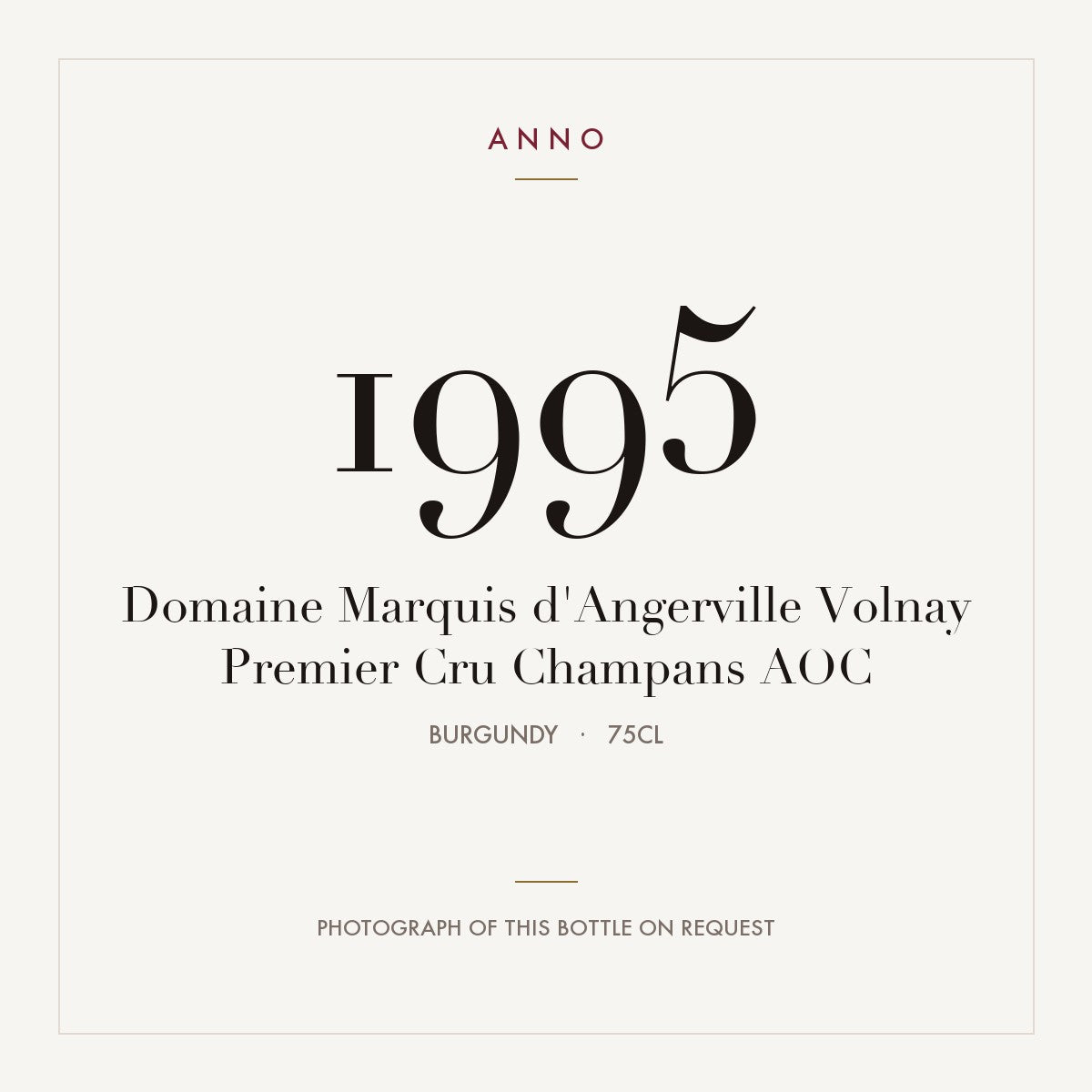 Domaine Marquis d'Angerville Volnay Premier Cru Champans 1995 AOC 0,75l, Burgund — ANNO-Jahrgangskarte; Foto der tatsächlichen Flasche auf Anfrage