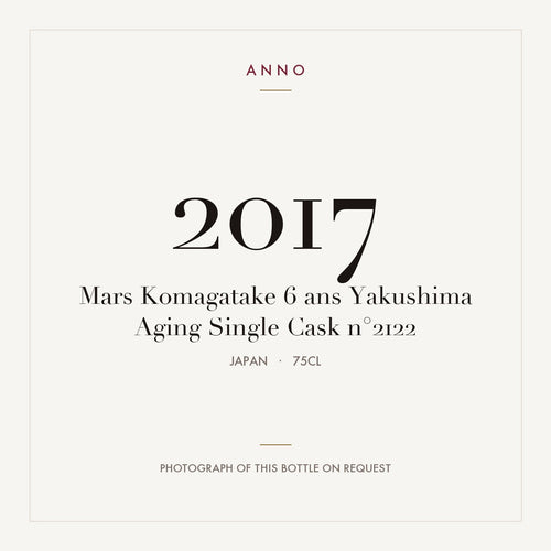 Mars Komagatake 6 ans Yakushima Aging Single Cask n°2122 2017 0,75l from Japan — ANNO vintage card; photograph of the actual bottle available on request