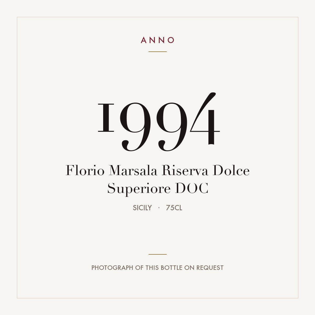 Florio Marsala Riserva Dolce Superiore 1994 DOC 0,75l, 西西里 — ANNO 年份卡；實際酒瓶照片可應要求提供