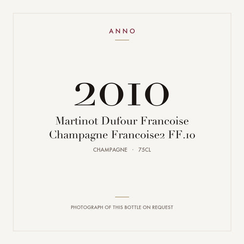 Martinot Dufour Francoise Champagne Francoise2 FF.10 2010 0,75l, Champagne — card dell'annata ANNO; foto della bottiglia reale disponibile su richiesta