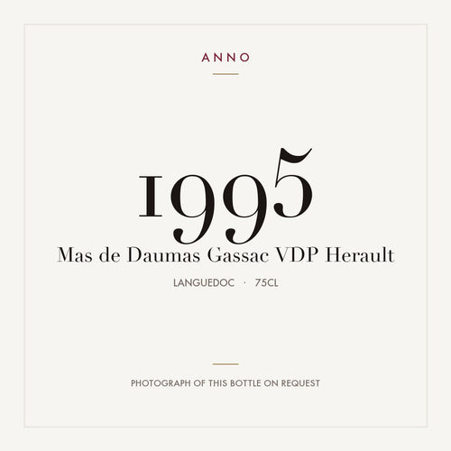 Mas de Daumas Gassac VDP Herault 1995 0,75l from Languedoc — ANNO vintage card; photograph of the actual bottle available on request
