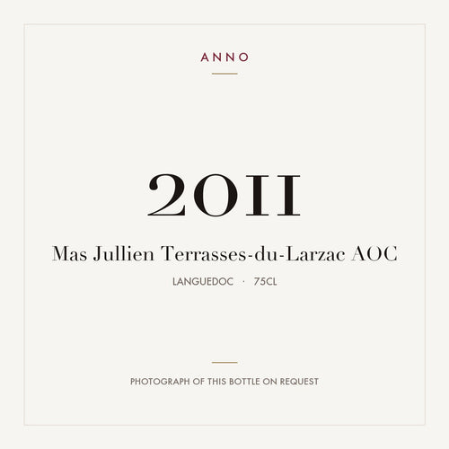 Mas Jullien Terrasses-du-Larzac 2011 AOC 0,75l from Languedoc — ANNO vintage card; photograph of the actual bottle available on request