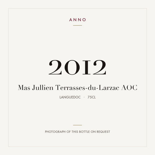 Mas Jullien Terrasses-du-Larzac 2012 AOC 0,75l from Languedoc — ANNO vintage card; photograph of the actual bottle available on request