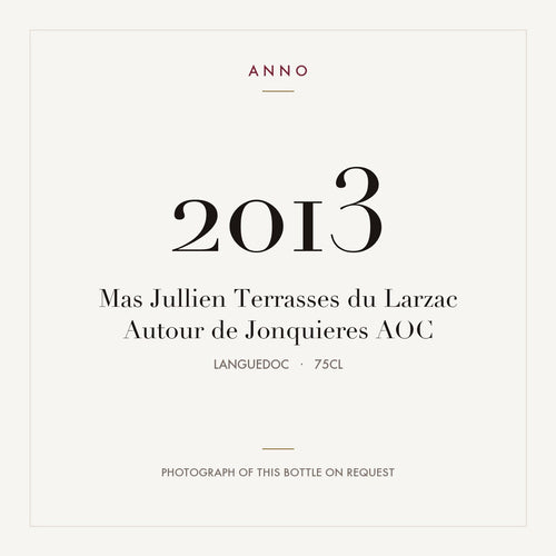 Mas Jullien Terrasses du Larzac Autour de Jonquieres 2013 AOC 0,75l from Languedoc — ANNO vintage card; photograph of the actual bottle available on request