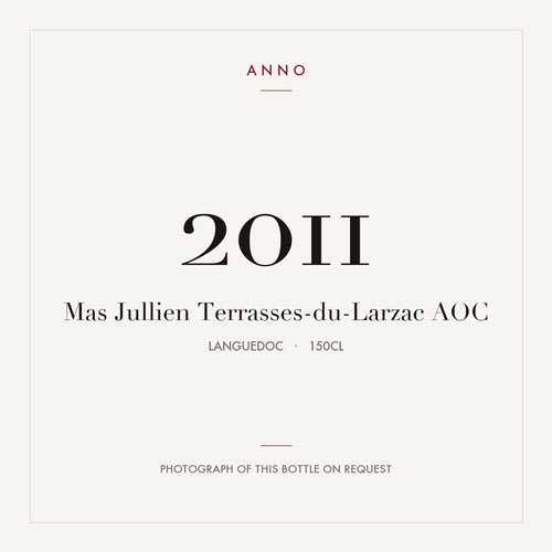Mas Jullien Terrasses-du-Larzac 2011 AOC 1,5l from Languedoc — ANNO vintage card; photograph of the actual bottle available on request