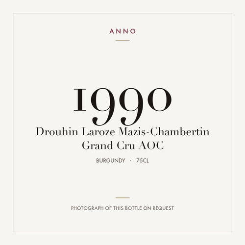 Drouhin Laroze Mazis-Chambertin Grand Cru 1990 AOC 0,75l from Burgundy — ANNO vintage card; photograph of the actual bottle available on request