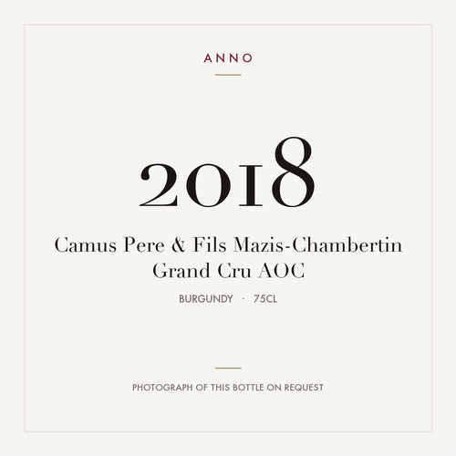 Camus Pere & Fils Mazis-Chambertin Grand Cru 2018 AOC 0,75l from Burgundy — ANNO vintage card; photograph of the actual bottle available on request