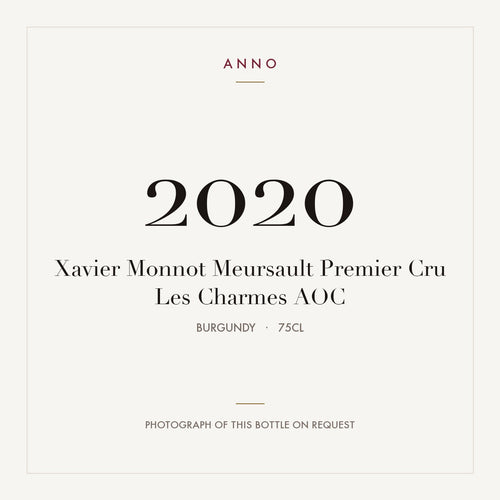 Xavier Monnot Meursault Premier Cru Les Charmes 2020 AOC 0,75l from Burgundy — ANNO vintage card; photograph of the actual bottle available on request