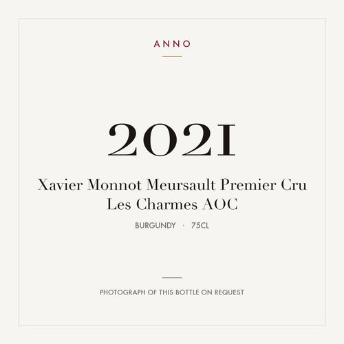 Xavier Monnot Meursault Premier Cru Les Charmes 2021 AOC 0,75l from Burgundy — ANNO vintage card; photograph of the actual bottle available on request
