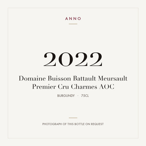 Domaine Buisson Battault Meursault Premier Cru Charmes 2022 AOC 0,75l from Burgundy — ANNO vintage card; photograph of the actual bottle available on request