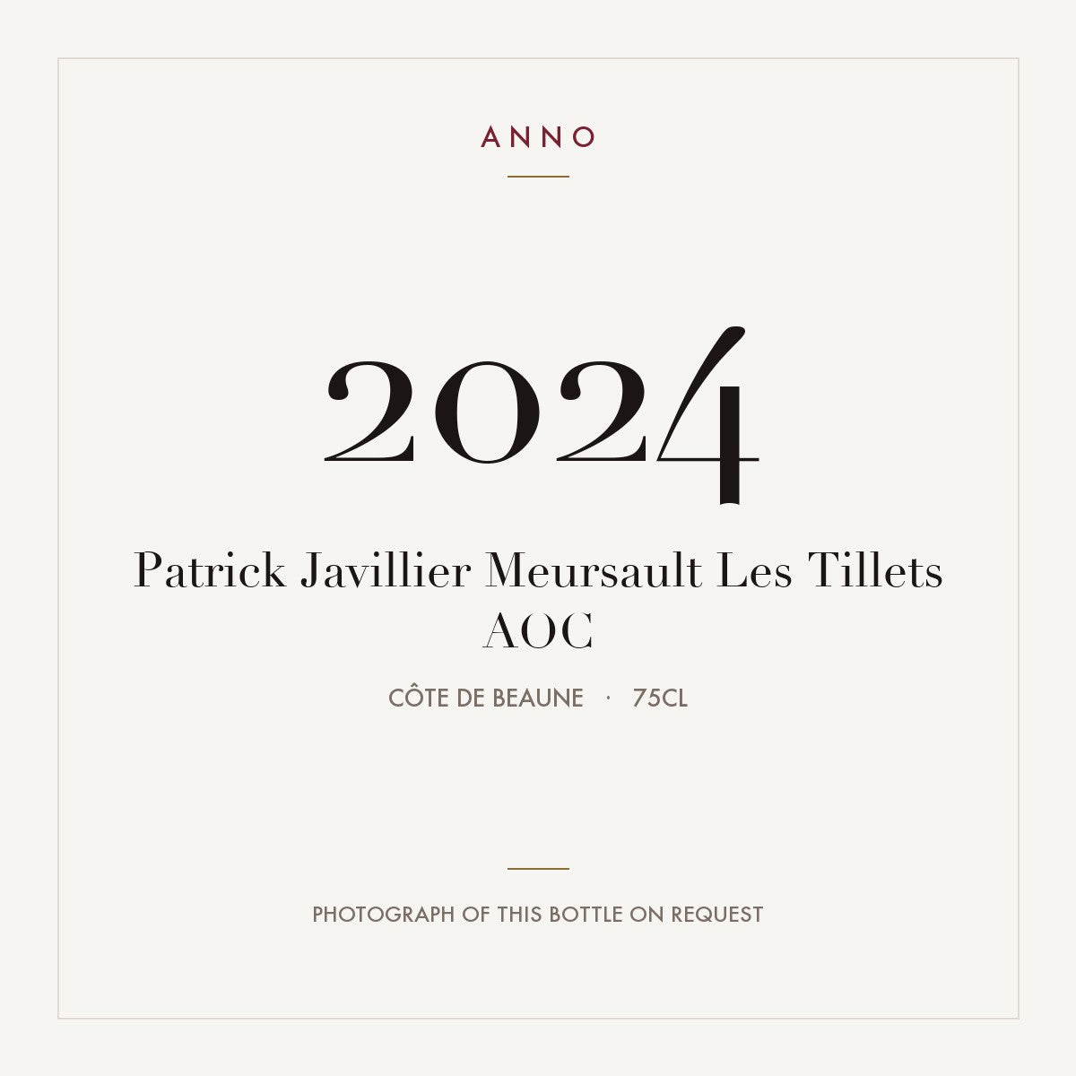 Patrick Javillier Meursault Les Tillets 2024 AOC 0,75l from Côte de Beaune — ANNO-årgangskort; foto af den faktiske flaske på forespørgsel