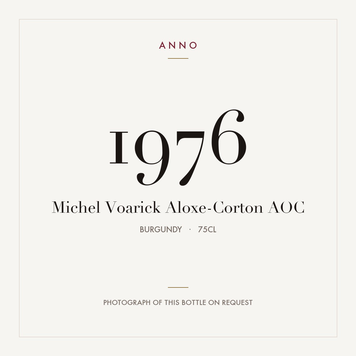 Michel Voarick Aloxe-Corton 1976 AOC 0,75l, Бургундия — карточка урожая ANNO; фото настоящей бутылки по запросу