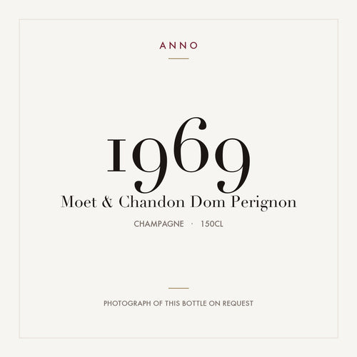 Moet & Chandon Dom Perignon 1969 1,5l — ANNO-årgangskort; foto af den faktiske flaske på forespørgsel
