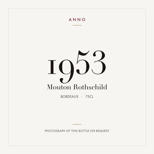 Mouton Rothschild 1953 0,75l — card dell'annata ANNO; foto della bottiglia reale disponibile su richiesta