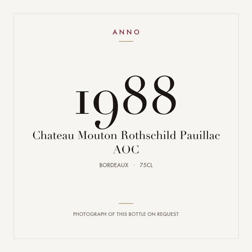Chateau Mouton Rothschild Pauillac 1988 AOC 0,75l from Bordeaux — ANNO vintage card; photograph of the actual bottle available on request