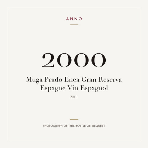 Muga Prado Enea Rioja Gran Reserva 2000 DOCa 0,75l — tarjeta de añada ANNO; foto de la botella real disponible bajo petición