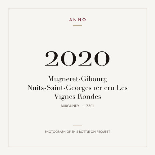 Mugneret-Gibourg Nuits-Saint-Georges 1er cru Les Vignes Rondes 2020 0,75l from Burgundy — ANNO vintage card; photograph of the actual bottle available on request