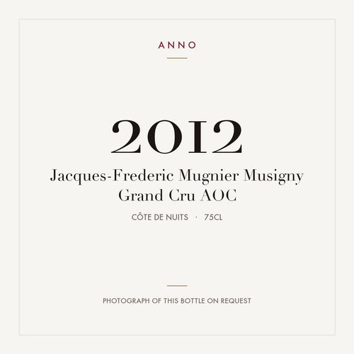 Jacques-Frederic Mugnier Musigny Grand Cru 2012 AOC 0,75l from Côte de Nuits — ANNO vintage card; photograph of the actual bottle available on request